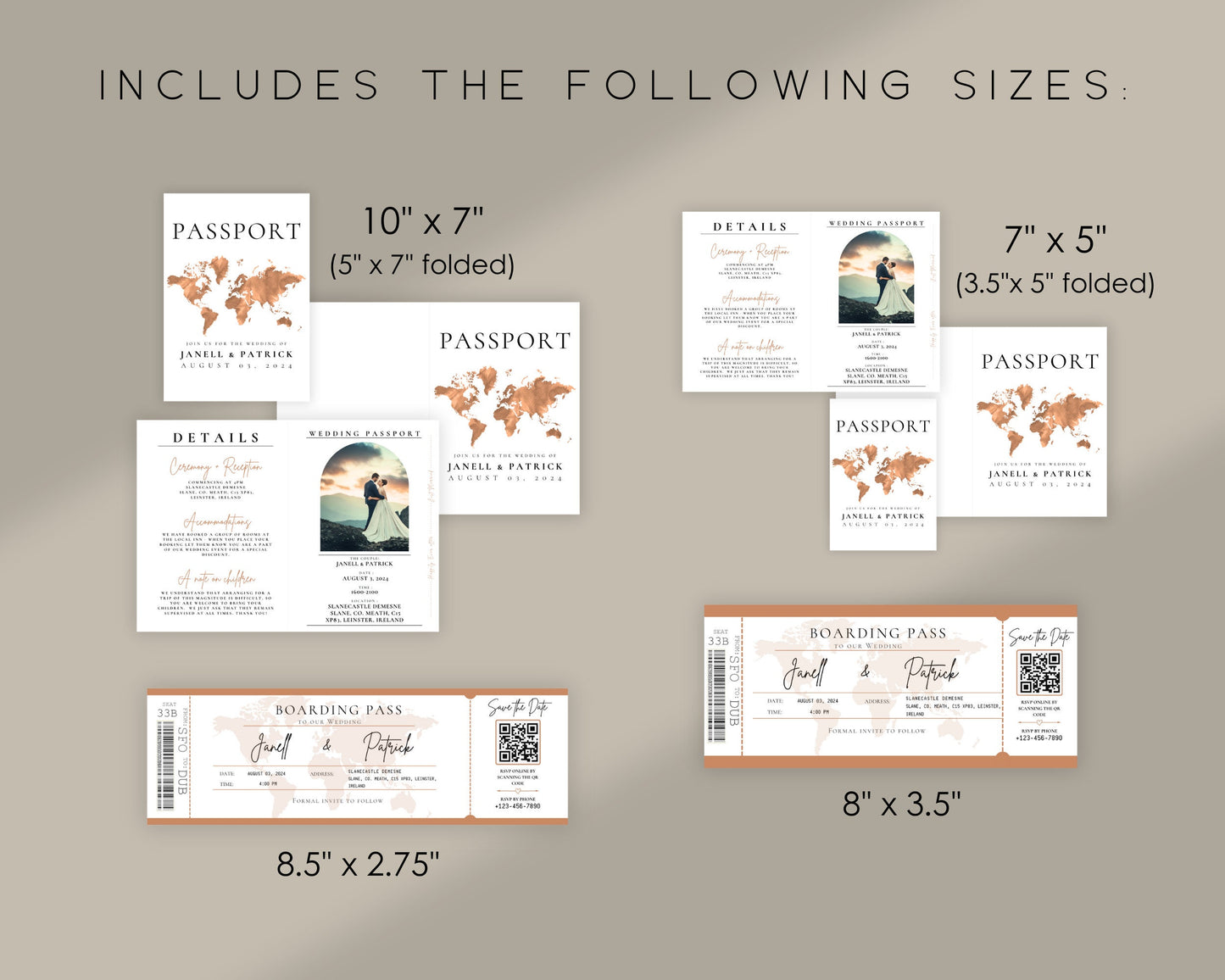 Passport Wedding Invitation Template, Fully Editable, Save the Date Boarding Pass with RSVP QR Code for Destination Wedding