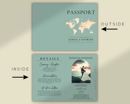 Passport Wedding Invitation Template, Fully Editable, Save the Date Boarding Pass with RSVP QR Code for Destination Wedding