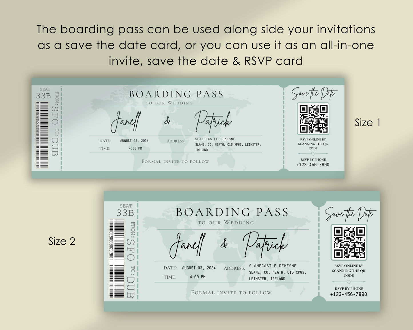 Passport Wedding Invitation Template, Fully Editable, Save the Date Boarding Pass with RSVP QR Code for Destination Wedding