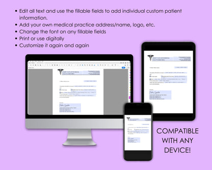 Doctor's Excuse Template,  Medical Excuse Note, Drs Note to Return to School or Work, Fillable PDF