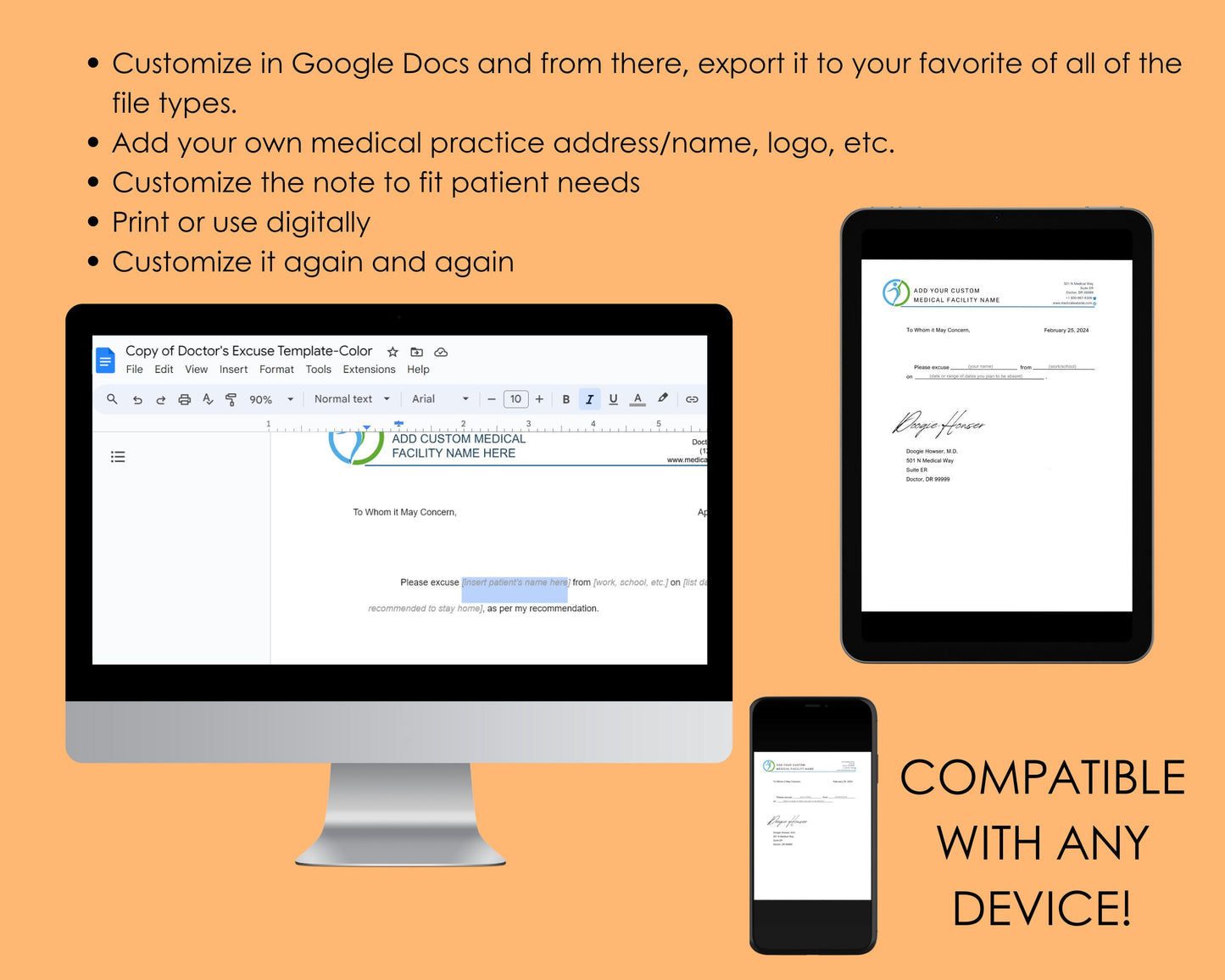 Editable Doctor's Excuse Template, Medical Excuse Note, Drs Note to Return to School or Work