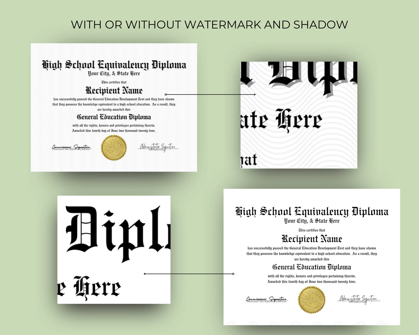 Editable GED Diploma Template, Printable High School Equivalency Diploma, Certificate Award Keepsake