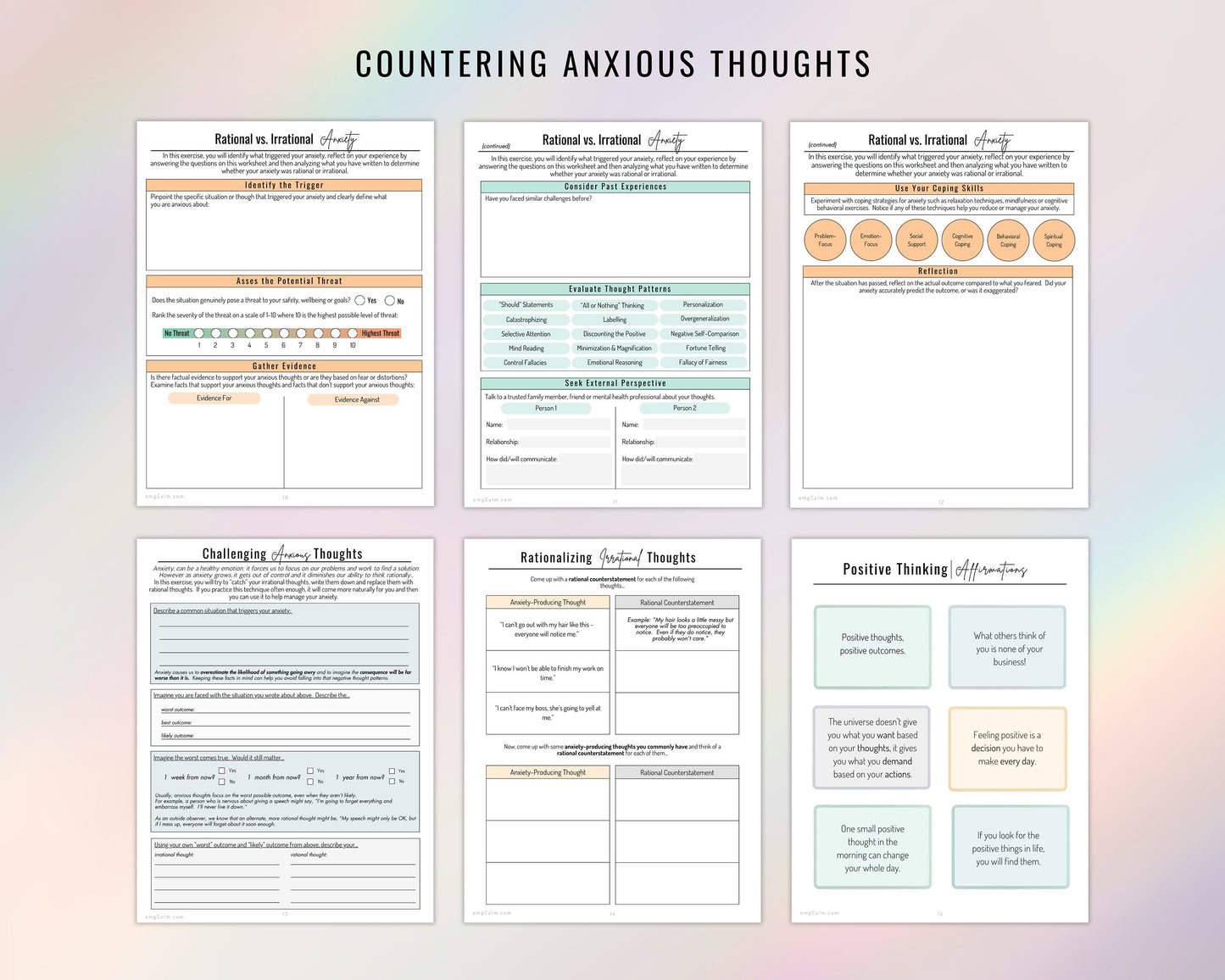 Digital Guided Anxiety Journal with Worksheets & Coloring Pages