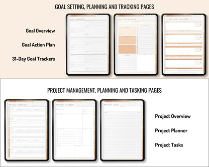 Basic Digital Planner, Hyperlinked Project Management Planner, Undated Digital Hourly Planner, Half Hour Planner for Any Device