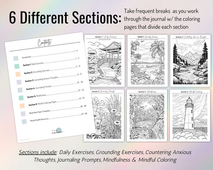 Digital Guided Anxiety Journal with Worksheets & Coloring Pages