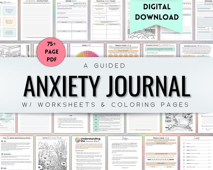 Digital Guided Anxiety Journal with Worksheets & Coloring Pages