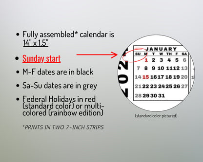 2025 Mini Printable Keyboard Calendar Strip, Sunday Start