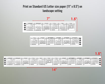 2025 Mini Printable Keyboard Calendar Strip, Monday Start