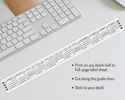 2025 Mini Printable Keyboard Calendar Strip, Monday Start