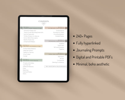 Digital Hyperlinked and Printable Shadow Work Journal with Journaling Prompts and Worksheets