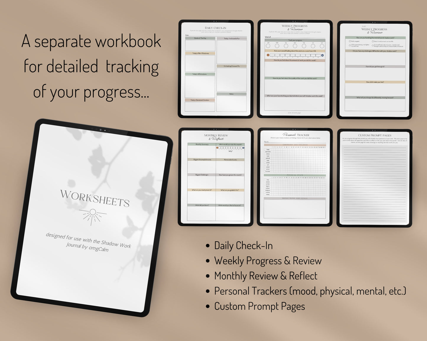 Digital Hyperlinked and Printable Shadow Work Journal with Journaling Prompts and Worksheets