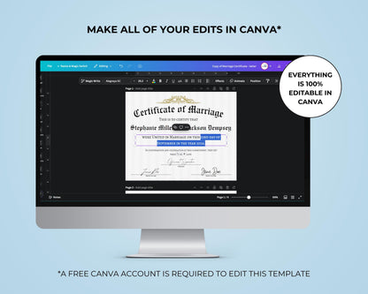 Editable Marriage Certificate Template, Printable Vow Renewal Certificate, Wedding Keepsake