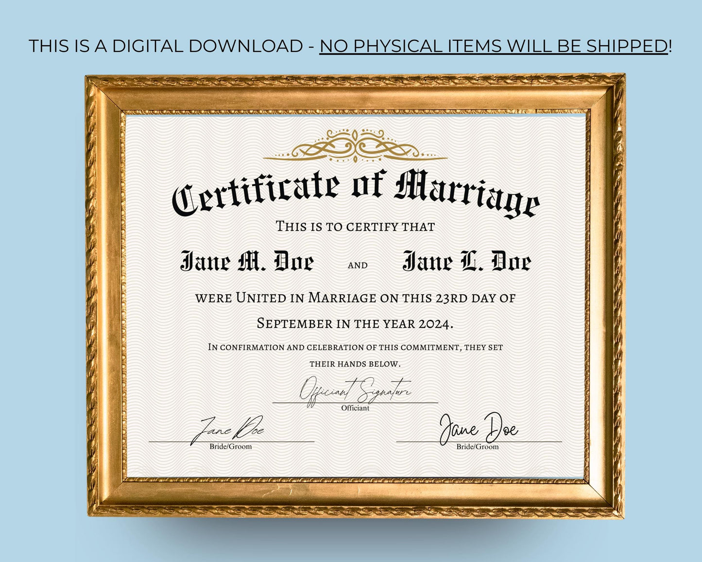 Editable Marriage Certificate Template, Printable Vow Renewal Certificate, Wedding Keepsake