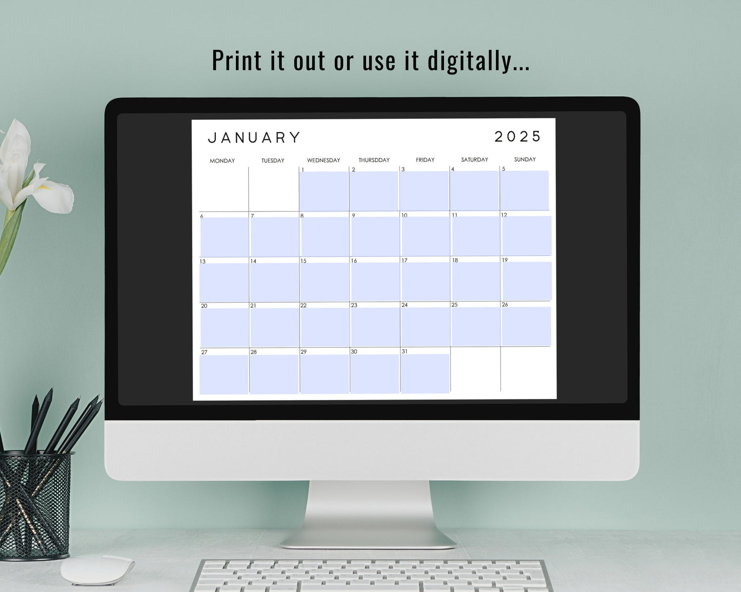 2025 Fillable & Printable Minimal Monthly Wall Calendar