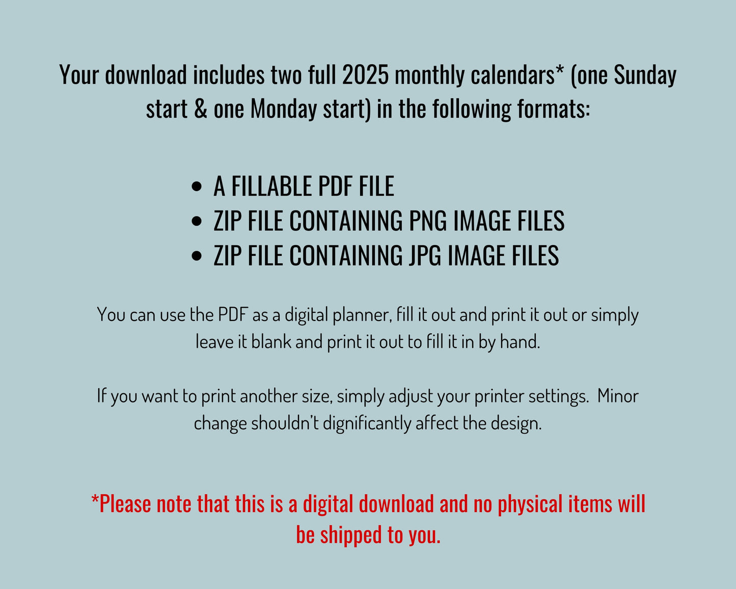 2025 Fillable & Printable Minimal Monthly Wall Calendar