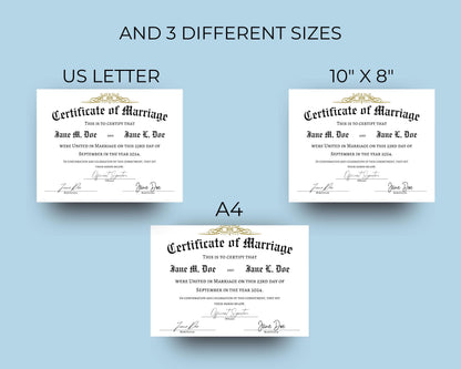 Editable Marriage Certificate Template, Printable Vow Renewal Certificate, Wedding Keepsake