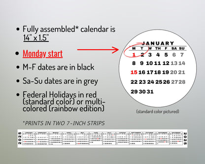 Desktop Calendar Strip, 2025 Mini Calendar, Printable Keyboard Calendar, Miniature Calendar Sticker, Digital Download, Sunday & Monday Start