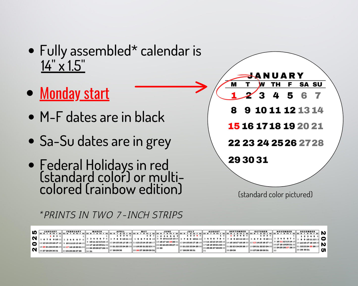 Desktop Calendar Strip, 2025 Mini Calendar, Printable Keyboard Calendar Sticker, 2024 Calendar Included, Sunday & Monday Start