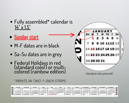 Desktop Calendar Strip, 2025 Mini Calendar, Printable Keyboard Calendar, Miniature Calendar Sticker, Digital Download, Sunday & Monday Start