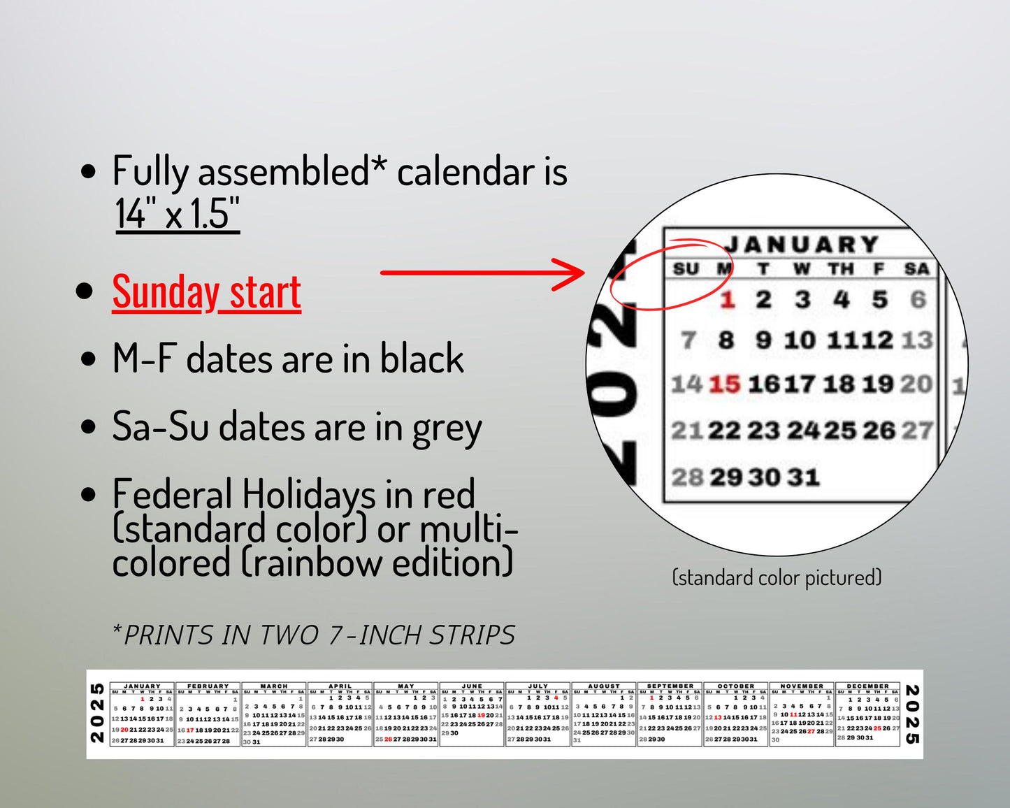 Desktop Calendar Strip, 2025 Mini Calendar, Printable Keyboard Calendar Sticker, 2024 Calendar Included, Sunday & Monday Start