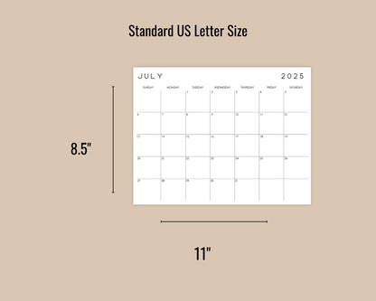 2025 Editable Monthly Wall Calendar Printable