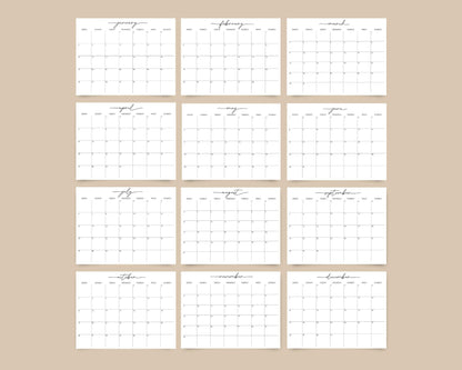 2025 Monthly Wall Calendar w/ Script Font, Minimal Calendar, Printable Calendar, Editable Wall Calendar 2025, Digital Download