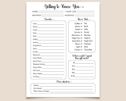 Team Building: Get to Know Your Staff Questionnaire Printable, Getting to Know You, Favorite Things List, Instant Download