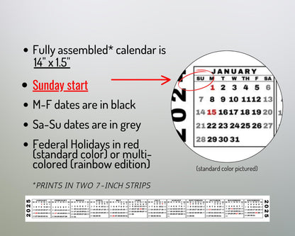 Desktop Calendar Strip, 2025 Mini Calendar, Printable Keyboard Calendar Sticker, 2024 Calendar Included, Sunday & Monday Start