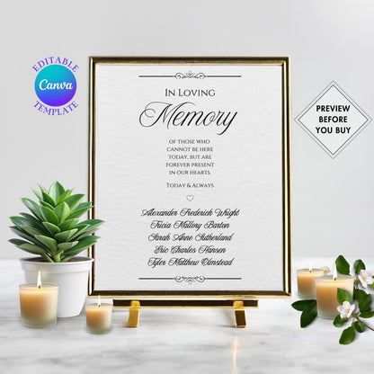 Editable Memorial Table Sign Template for High School Reunion or Wedding, Printable Memory Table Sign, Instant Download