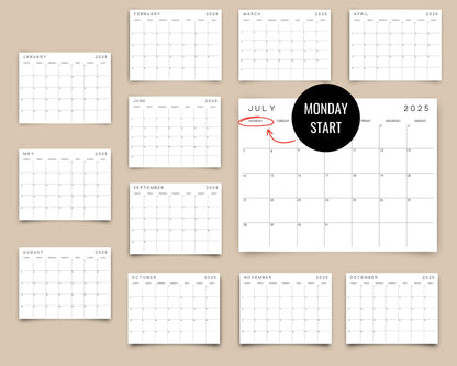 2025 Editable Monthly Wall Calendar Printable