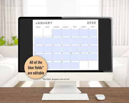 2025 Editable Monthly Wall Calendar Printable