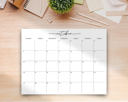 2025 Monthly Wall Calendar w/ Script Font, Minimal Calendar, Printable Calendar, Editable Wall Calendar 2025, Digital Download