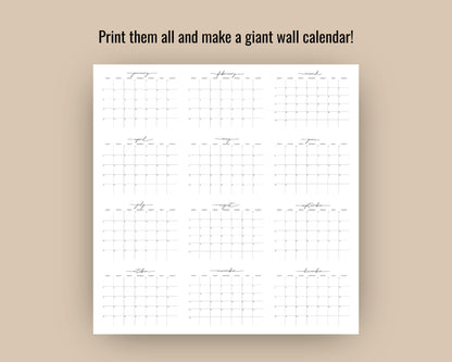 2025 Monthly Wall Calendar w/ Script Font, Minimal Calendar, Printable Calendar, Editable Wall Calendar 2025, Digital Download