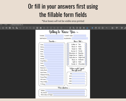 Team Building: Get to Know Your Staff Questionnaire Printable, Getting to Know You, Favorite Things List, Instant Download