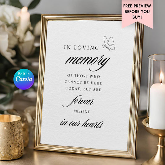 Editable Memorial Table Sign Template for Reunion, Printable In Loving Memory Sign, Remembrance Poem