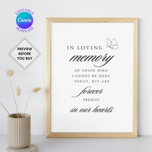 Memory Table Sign for High School Class Reunion, Editable In Loving Memory Sign Template, Remembrance Poem