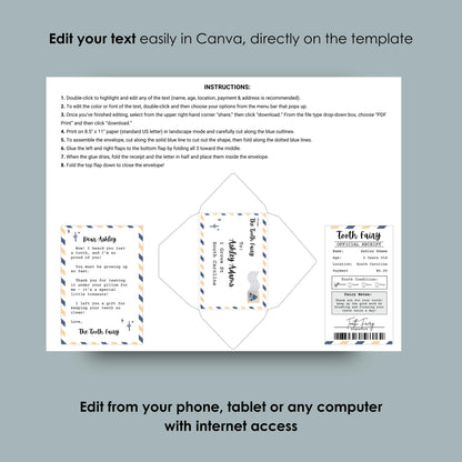 Tooth Fairy Set w/ Receipt and Mini Envelope for Child Who Has Lost First Tooth