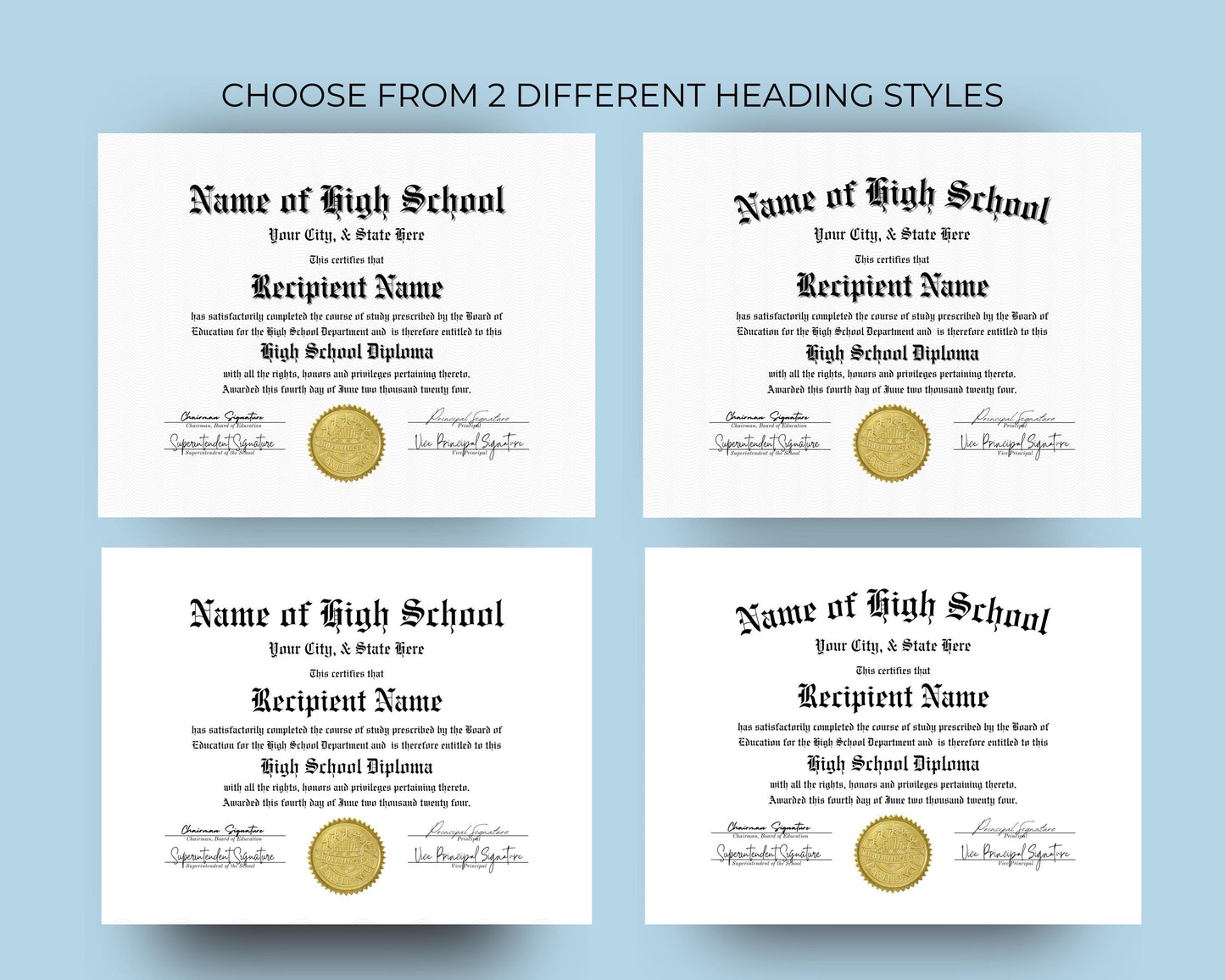 Editable High School Diploma Template, Printable High School Diploma, Certificate Award Keepsake