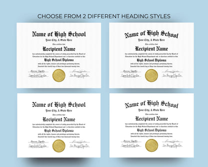 Editable High School Diploma Template, Printable High School Diploma, Certificate Award Keepsake