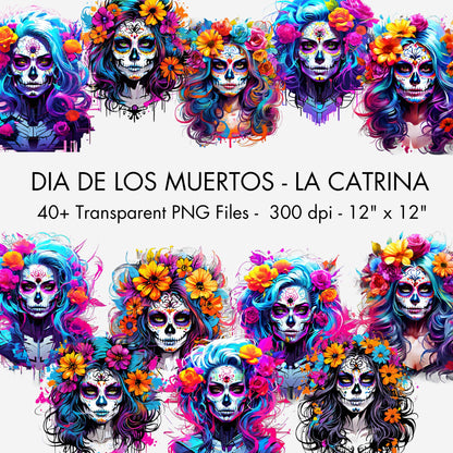 Dia de los Muertos PNG, La Catrina Clipart, Day of the Dead PNG Bundle, Sugar Skull Girls, Cyber Punk Clip Art Bundle