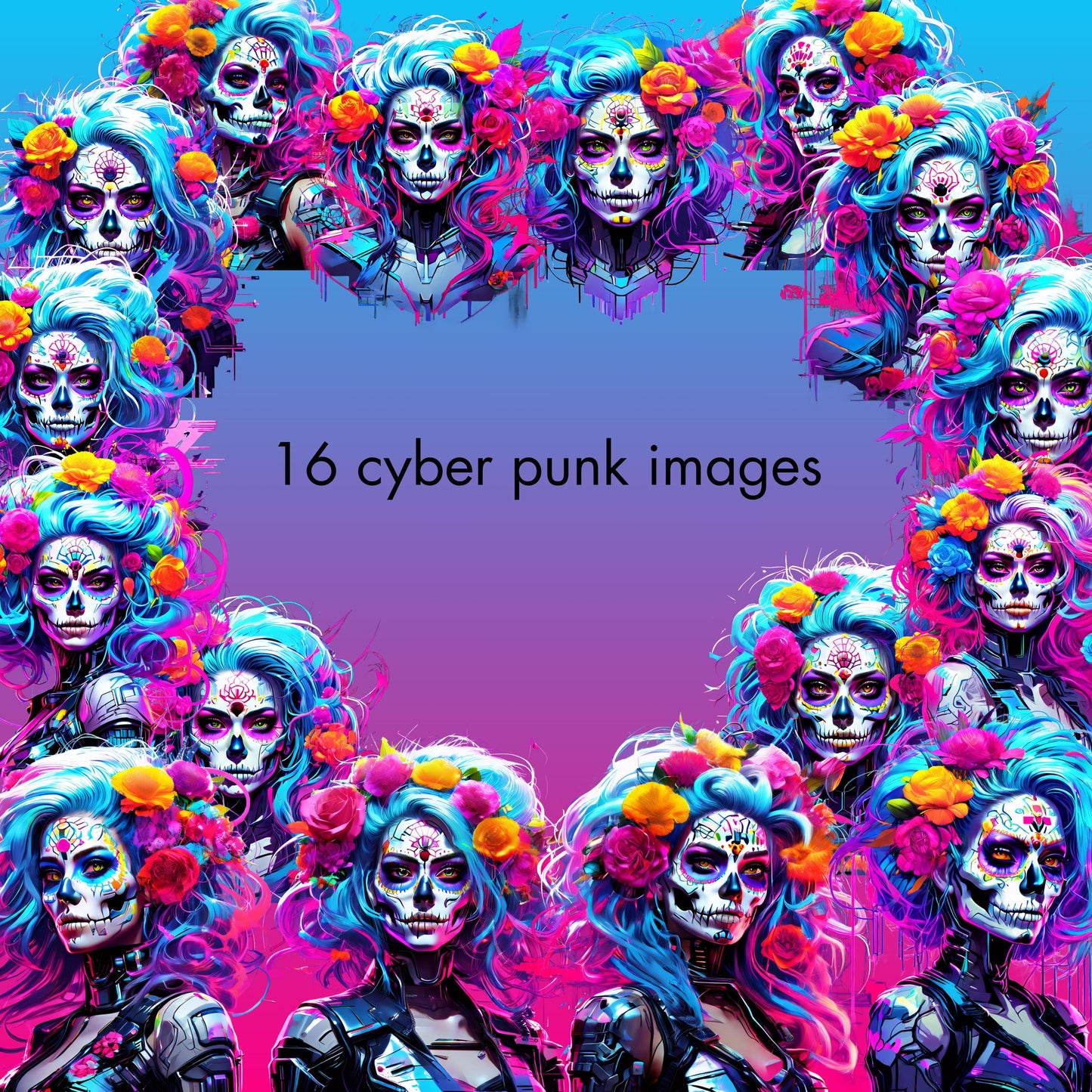 Dia de los Muertos PNG, La Catrina Clipart, Day of the Dead PNG Bundle, Sugar Skull Girls, Cyber Punk Clip Art Bundle