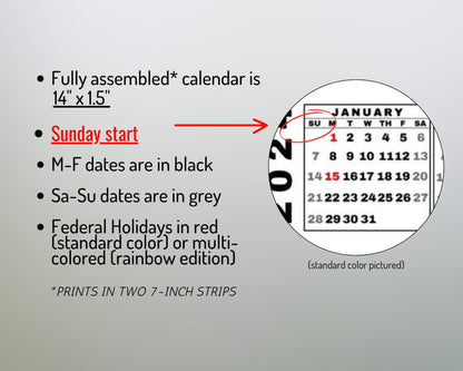 Desktop Calendar Strip, 2025 Mini Calendar, Printable Keyboard Calendar Sticker, 2024 Calendar Included, Sunday & Monday Start