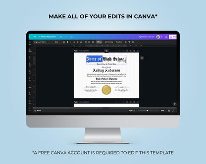 Editable High School Diploma Template, Printable High School Diploma, Certificate Award Keepsake