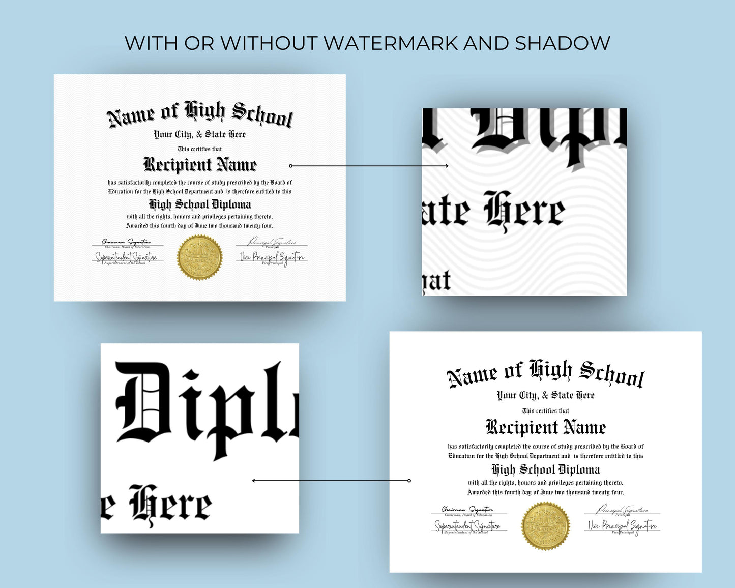 Editable High School Diploma Template, Printable High School Diploma, Certificate Award Keepsake