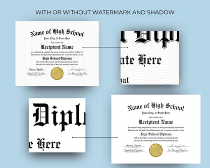 Editable High School Diploma Template, Printable High School Diploma, Certificate Award Keepsake