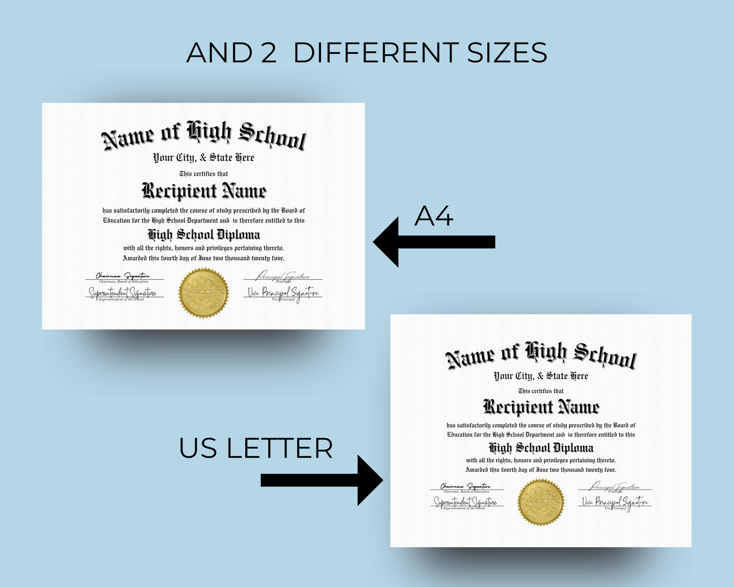 Editable High School Diploma Template, Printable High School Diploma, Certificate Award Keepsake