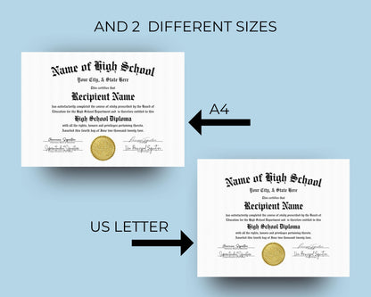 Editable High School Diploma Template, Printable High School Diploma, Certificate Award Keepsake