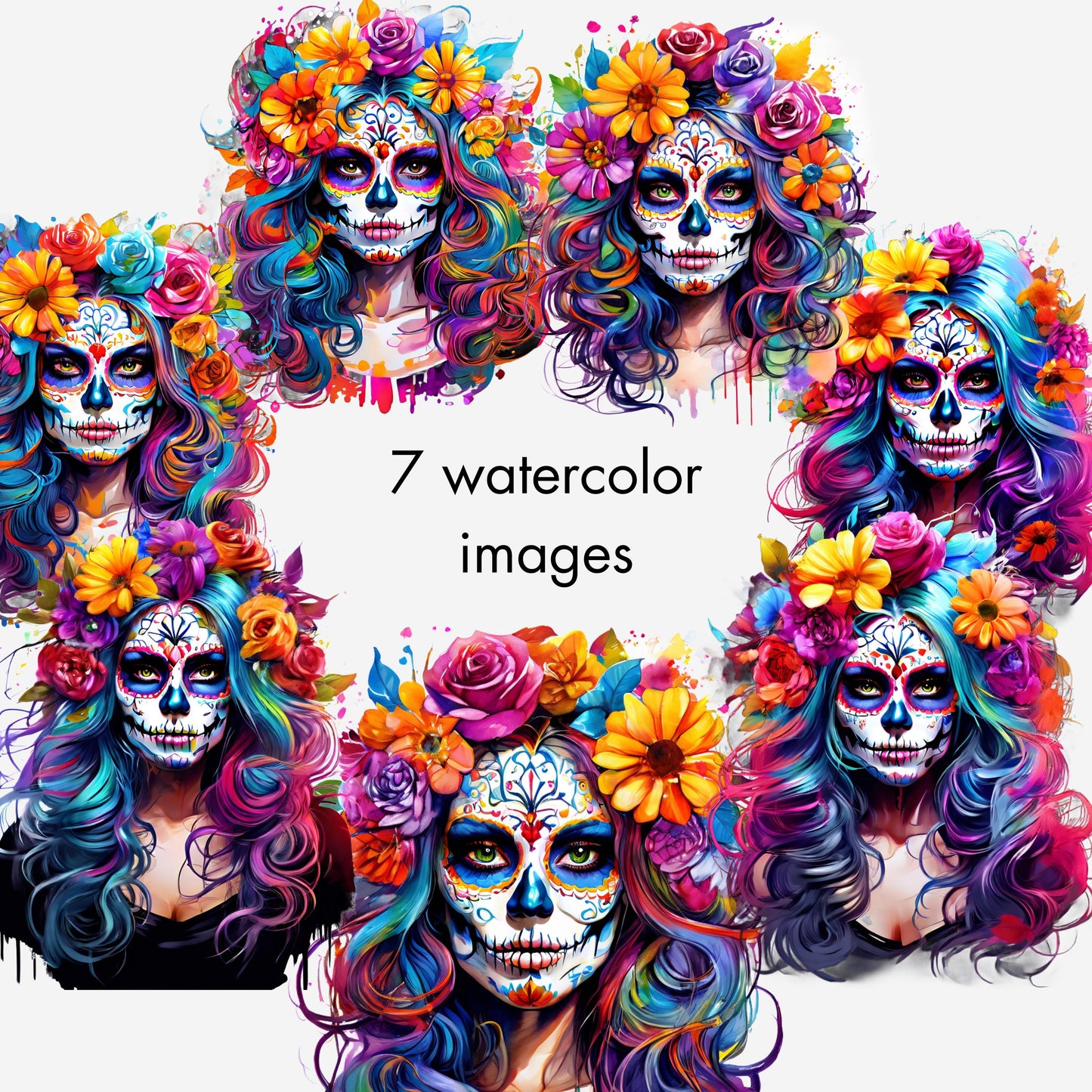 Dia de los Muertos PNG, La Catrina Clipart, Day of the Dead PNG Bundle, Sugar Skull Girls, Cyber Punk Clip Art Bundle