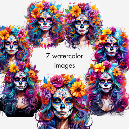 Dia de los Muertos PNG, La Catrina Clipart, Day of the Dead PNG Bundle, Sugar Skull Girls, Cyber Punk Clip Art Bundle