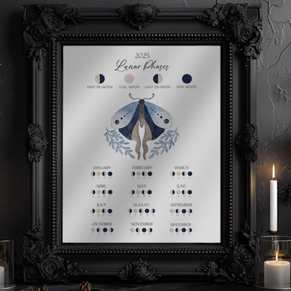 Moon Calendar 2025, Printable Lunar Calendar, Moon Phase Wall Hanging, 2025 Lunar Calendar, Instant Download